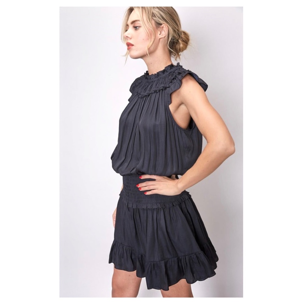 Do+Be Black Accordion Ruffle Dress with Smocked Waist & Ruffle Hem